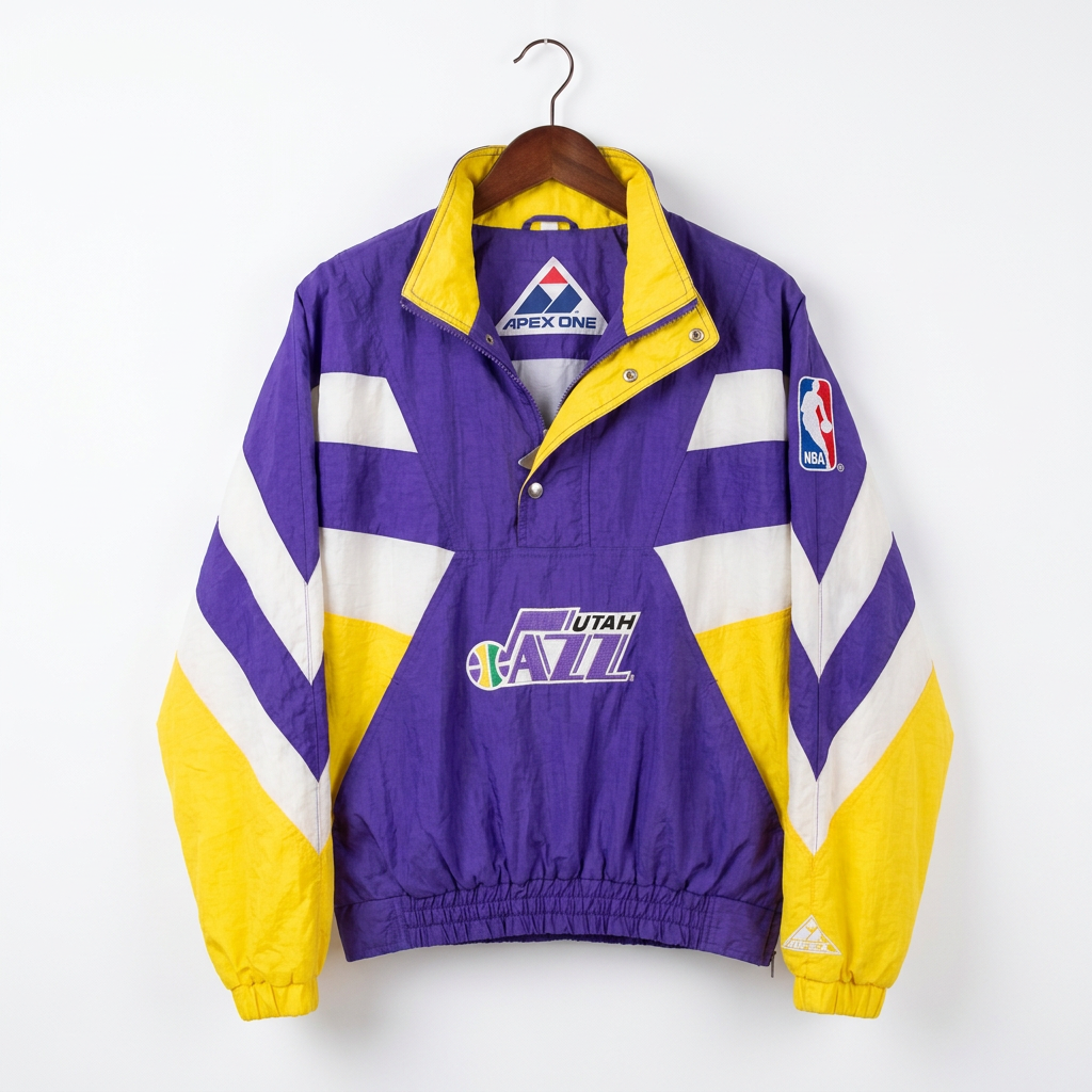 Size S — Vintage 1990s Apex One Utah Jazz NBA Pullover Jacket Purple Yellow