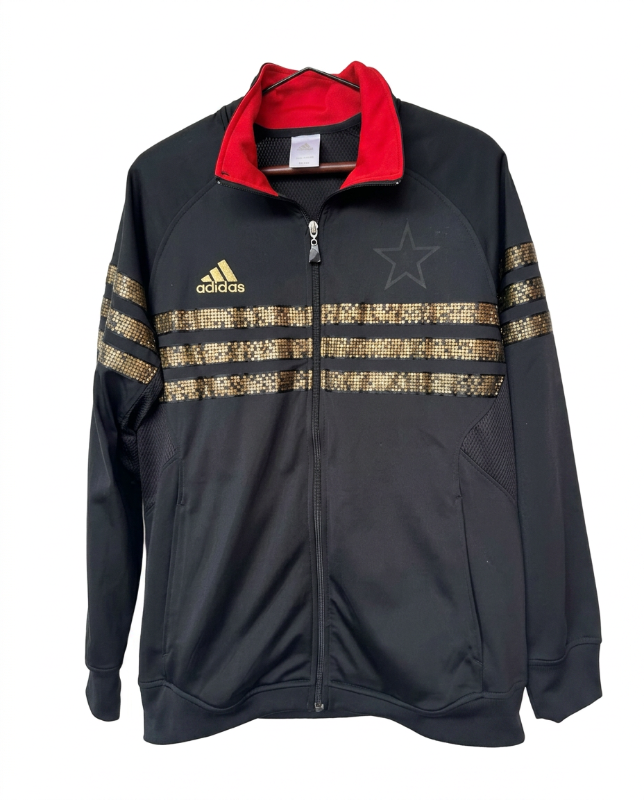 Size M — Vintage Adidas LA11 All-Star Track Jacket Black Gold Red Full Zip