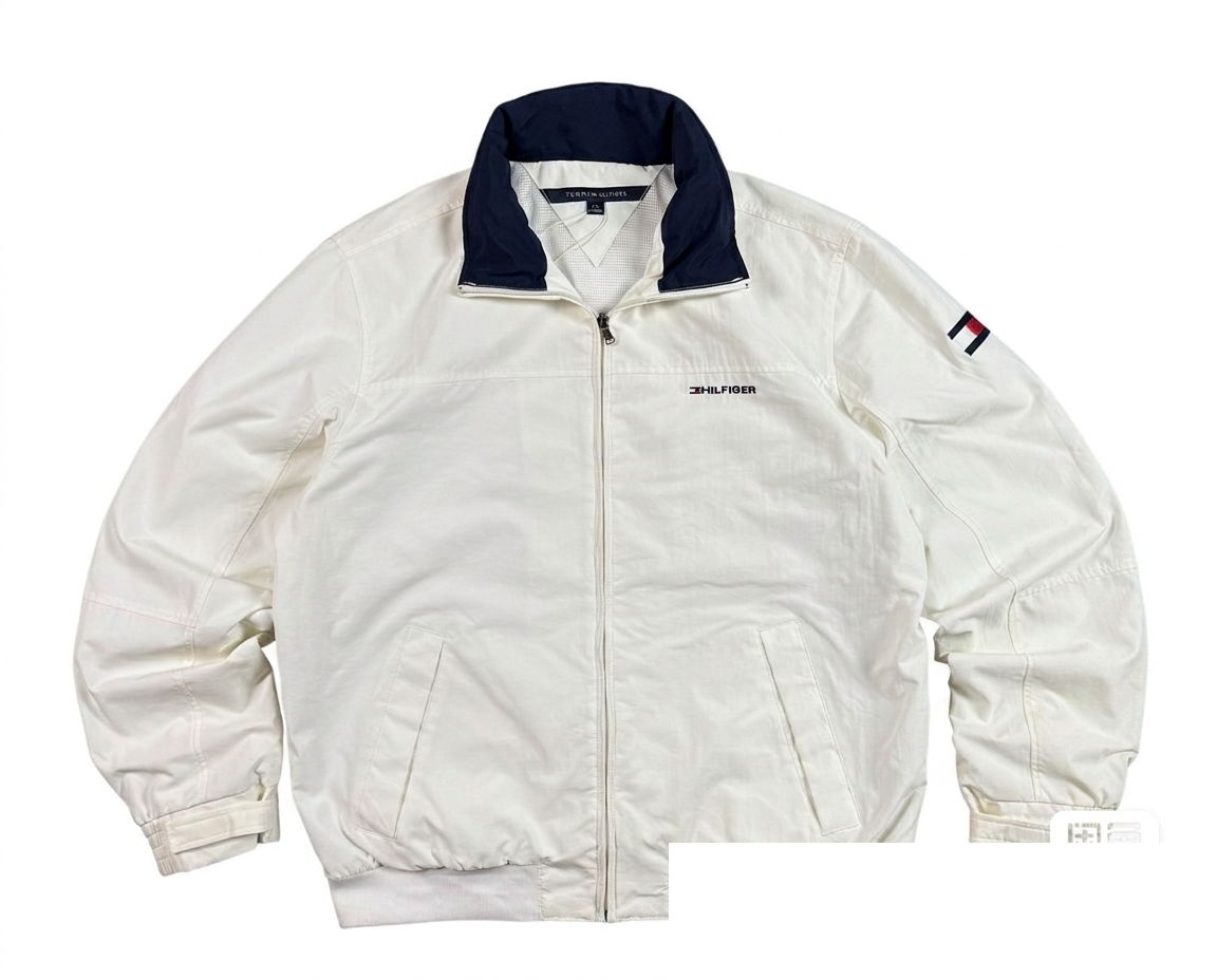 Size L — Vintage Tommy Hilfiger Sailing Jacket White Navy Full Zip