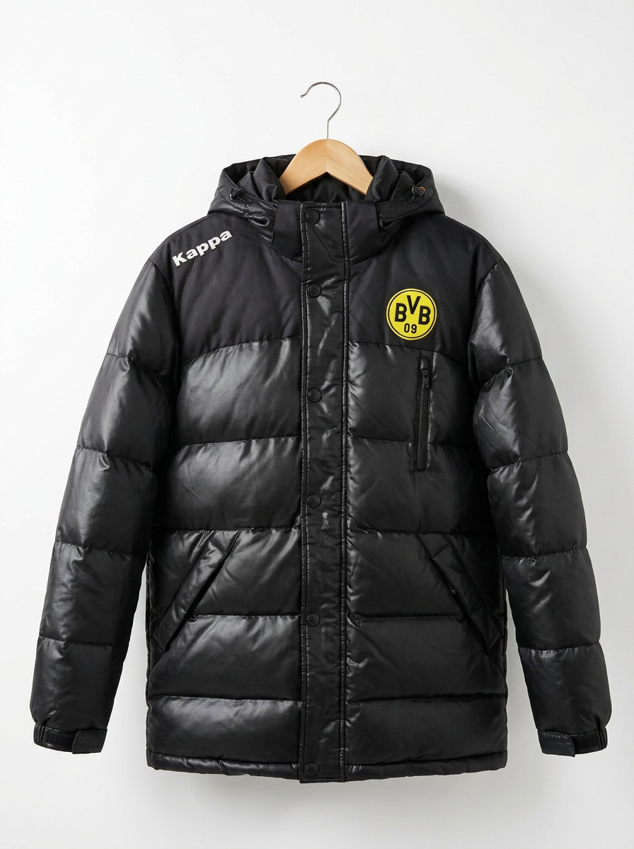 Vintage Kappa Borussia Dortmund BVB Hooded Puffer Jacket — Black — 2000s