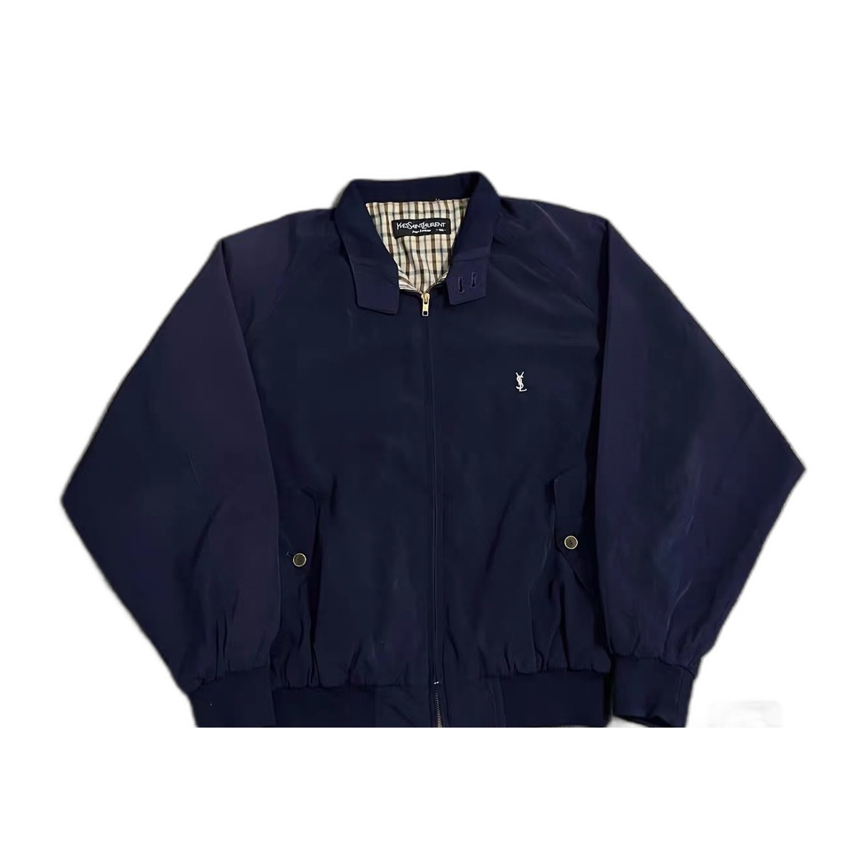 Vintage Yves Saint Laurent Harrington Jacket – Navy Embroidered YSL Bomber