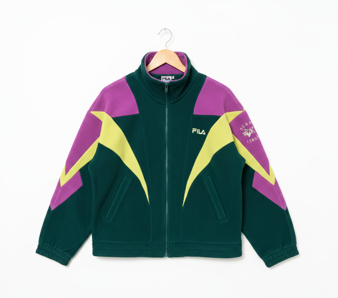 Size XL — Vintage 90s Fila Team Italia Polartec Fleece Jacket Green Purple