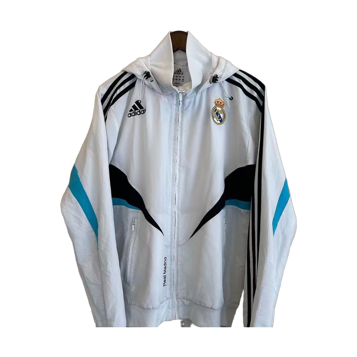 Size S — 2008–09 Adidas Real Madrid Hooded Training Jacket White/Blue