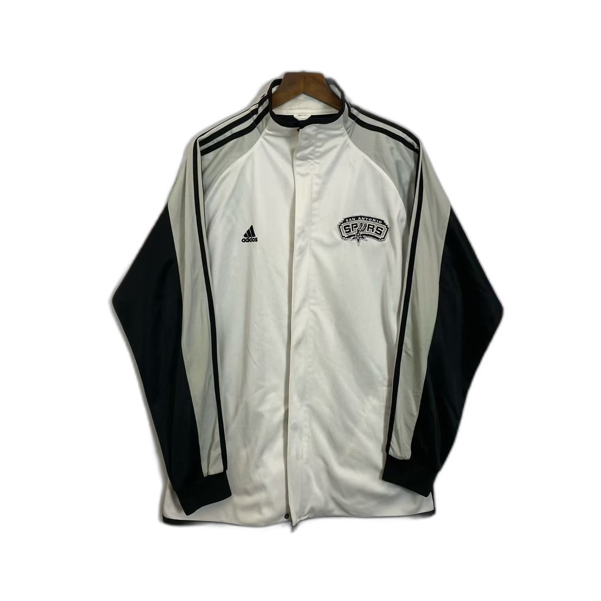 Size XL — Vintage Adidas San Antonio Spurs NBA Track Jacket White Black Full Zip