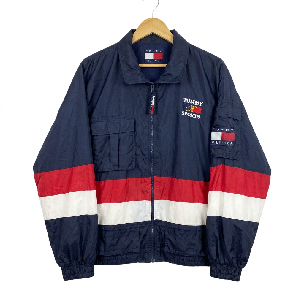 Size M — Vintage 90s Tommy Hilfiger Tommy Sports Sailing Windbreaker Jacket Navy Red White Oversized