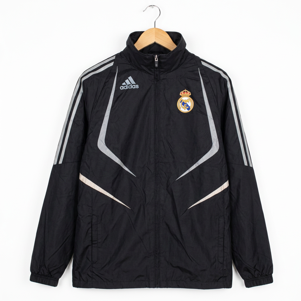 Size S — 2008–09 Adidas Real Madrid Hooded Windbreaker Jacket Black