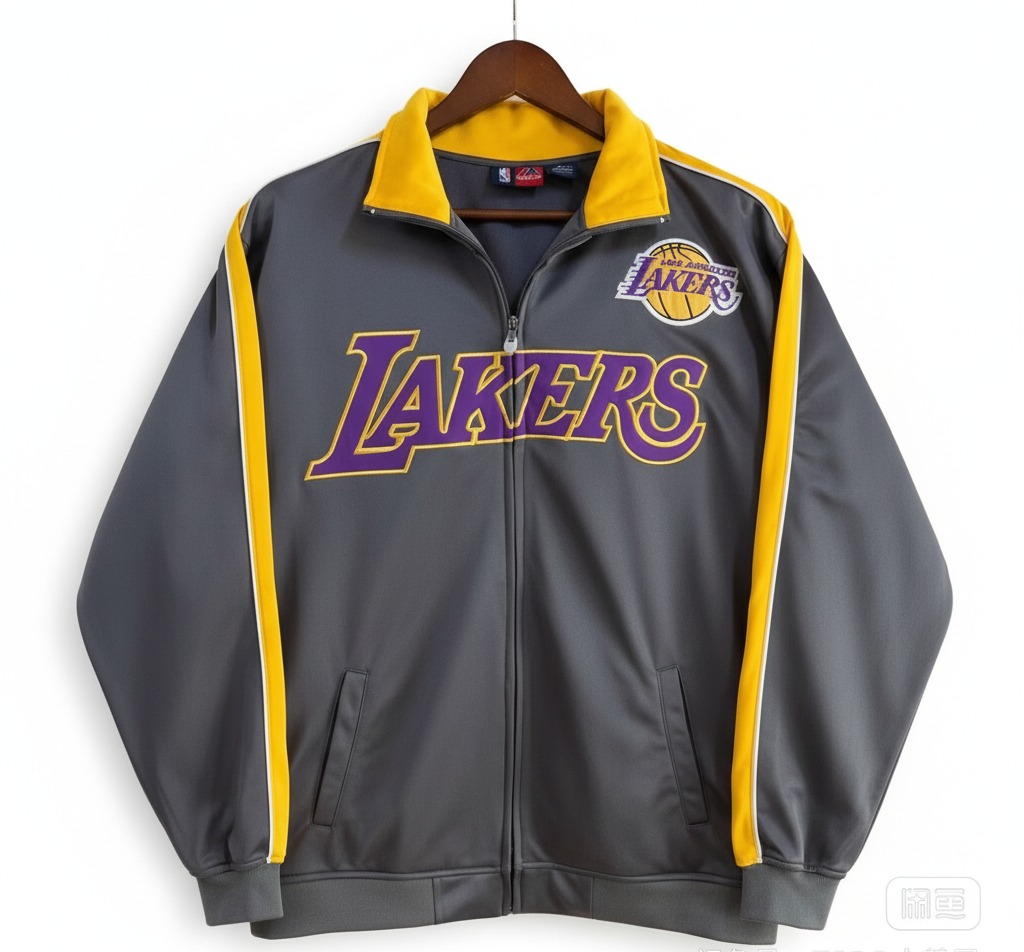 Size XL — Vintage 2010s Los Angeles Lakers Majestic Big Man Full Zip Track Jacket Grey/Gold