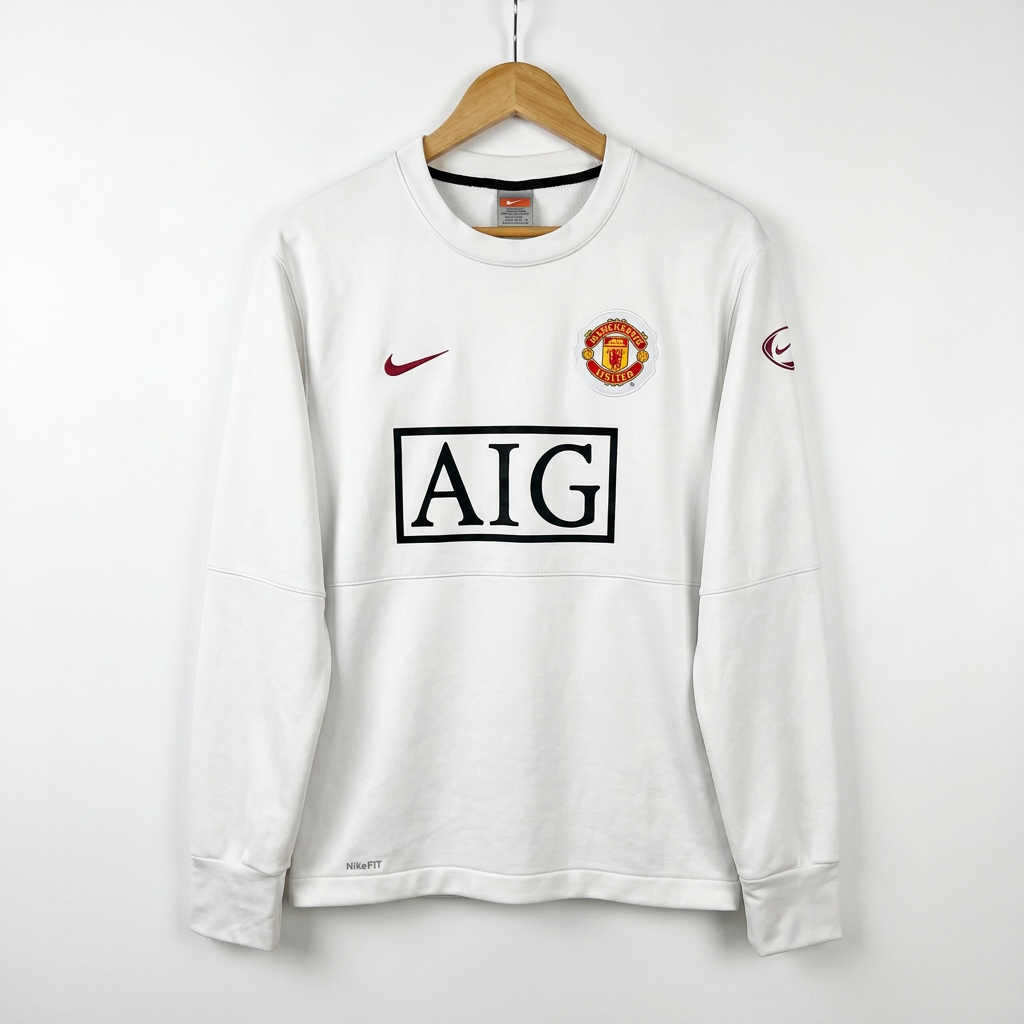 Size L — Vintage Nike Manchester United AIG Training Sweatshirt (2007/08) White Crewneck