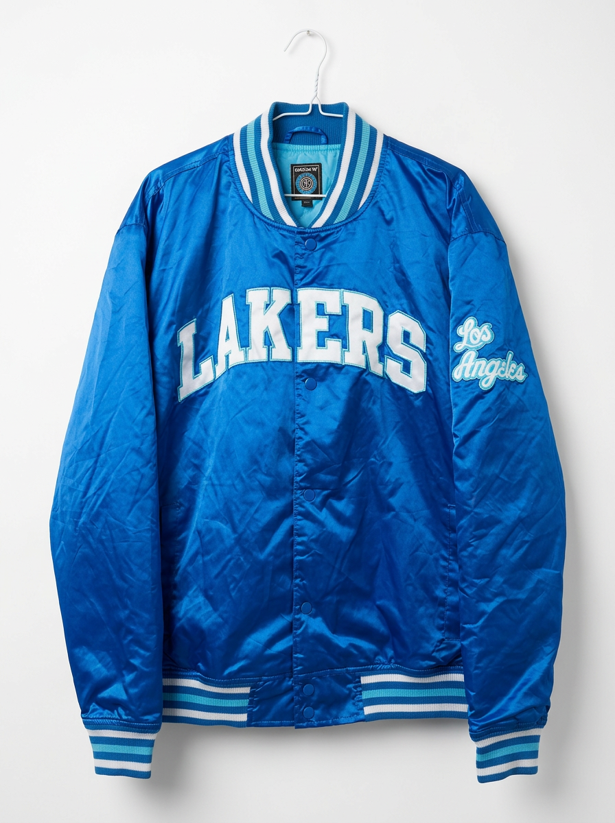Size M — Adidas Originals Los Angeles Lakers Satin Bomber Jacket Blue NBA