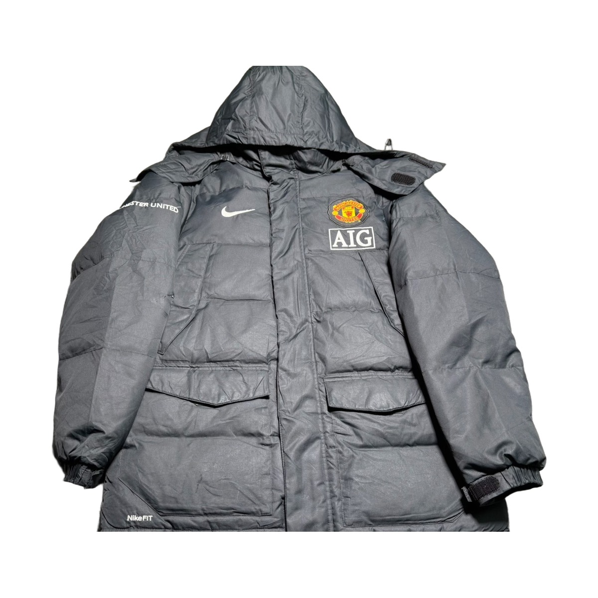 Size XS — Vintage Nike Manchester United AIG Down Bench Jacket (2007–09) Black