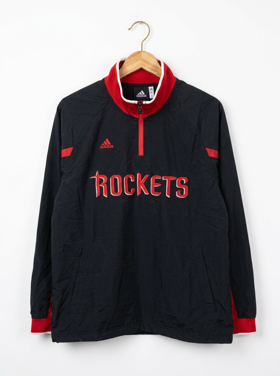 Size M — Vintage Adidas Houston Rockets 1/4 Zip Pullover Jacket Black Red NBA