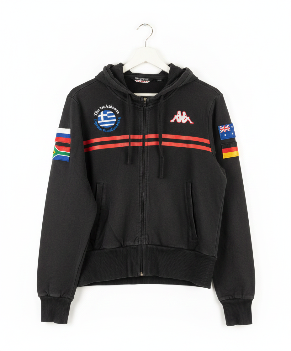 Size XL — Vintage Kappa Freedom Peace Equality Full Zip Hoodie Black Y2K