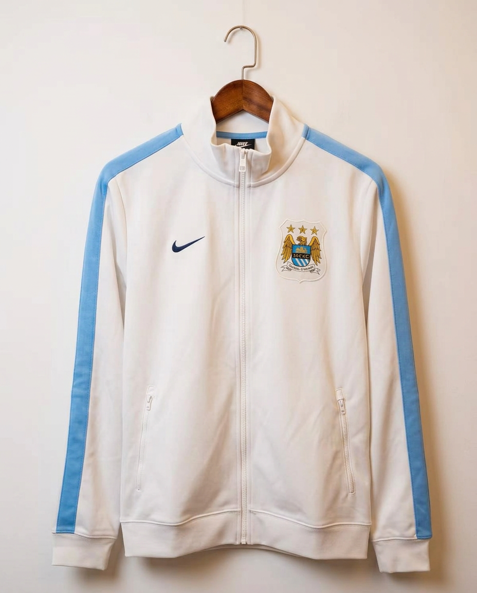Size L — Manchester City 2013/14 Nike N98 Track Jacket White/Sky Blue
