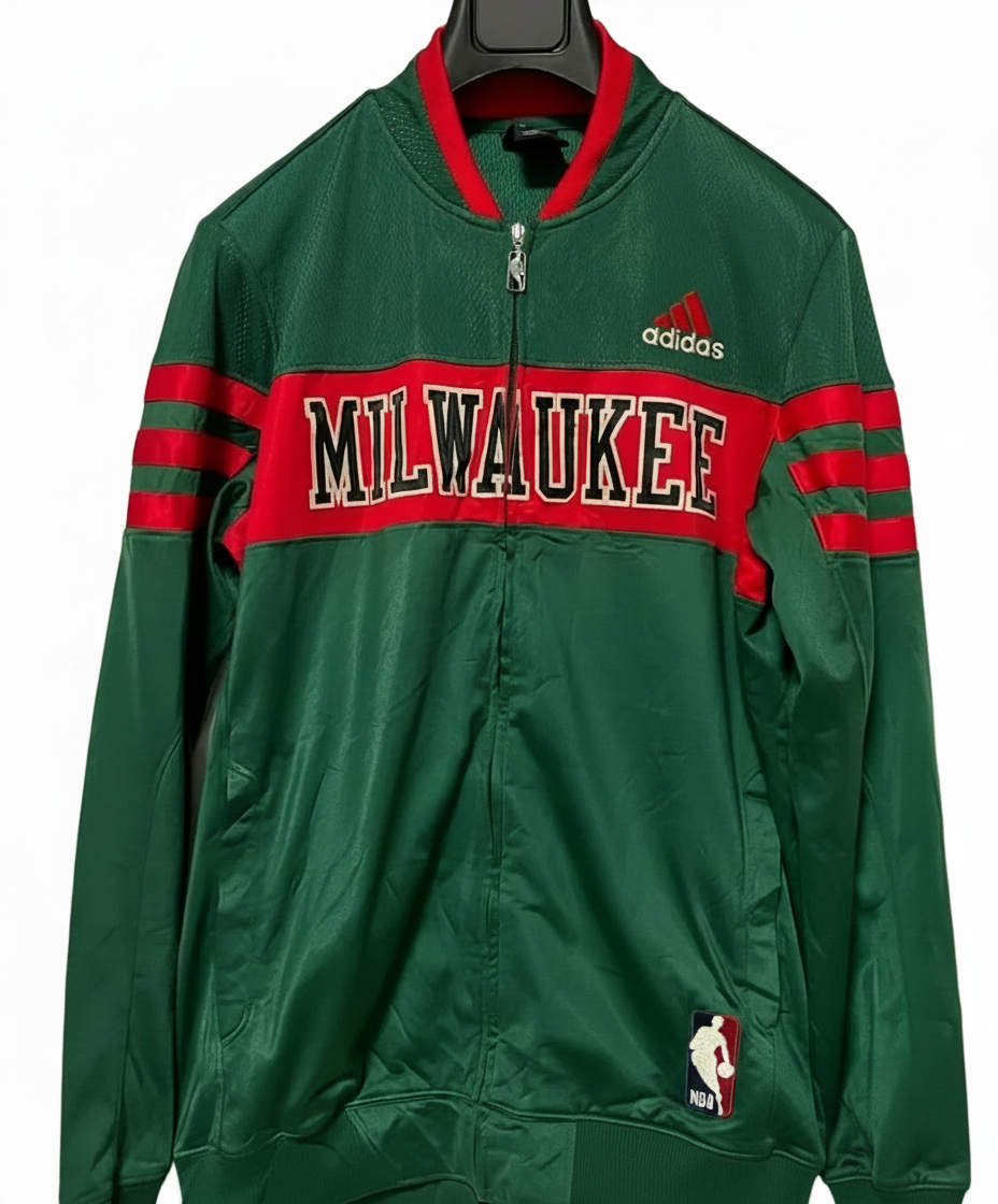 Size L — Vintage Adidas Milwaukee Bucks Full Zip Track Jacket Green/Red NBA
