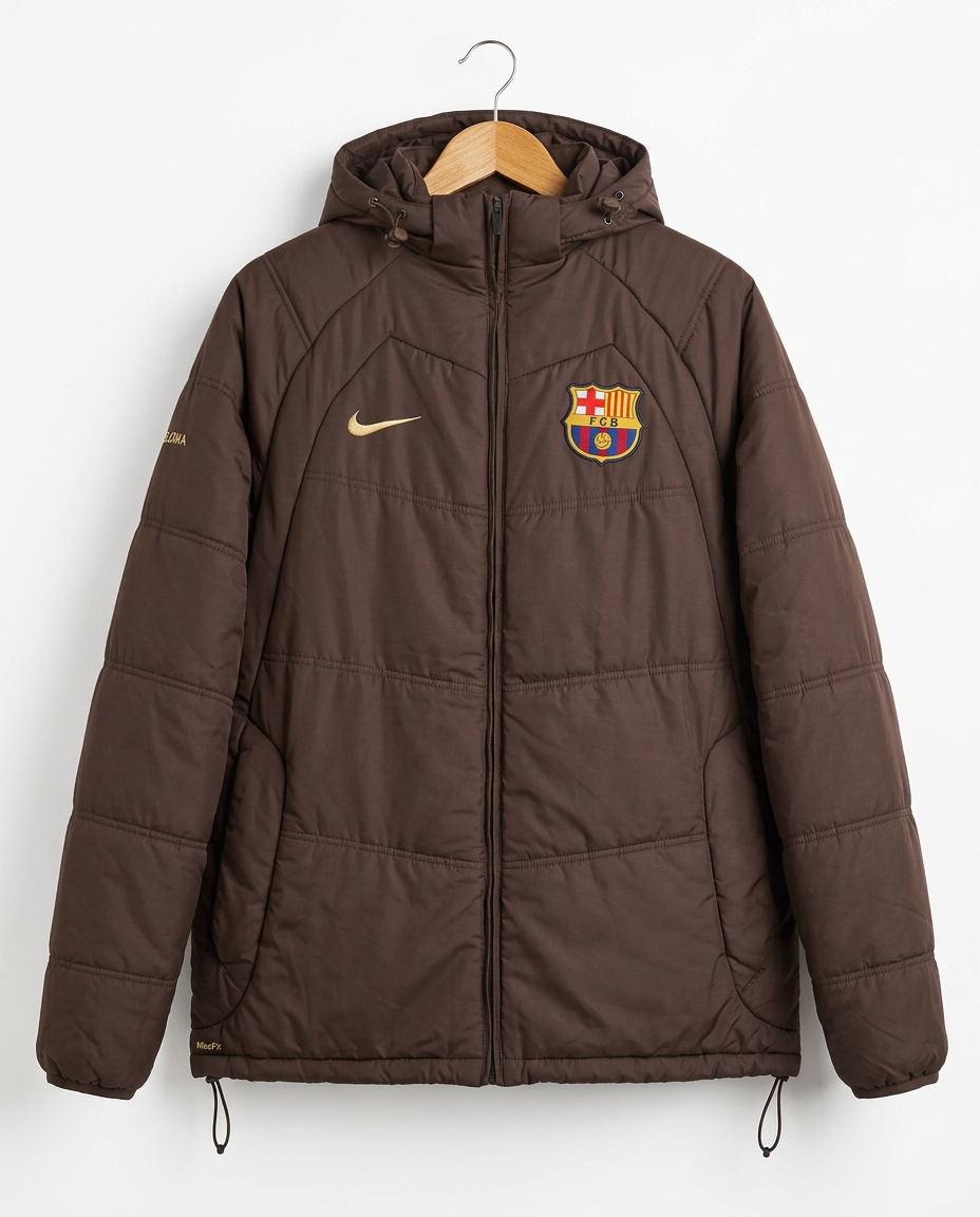 Size XL — 2007/08 Nike FC Barcelona Hooded Puffer Jacket Brown (Messi Era)