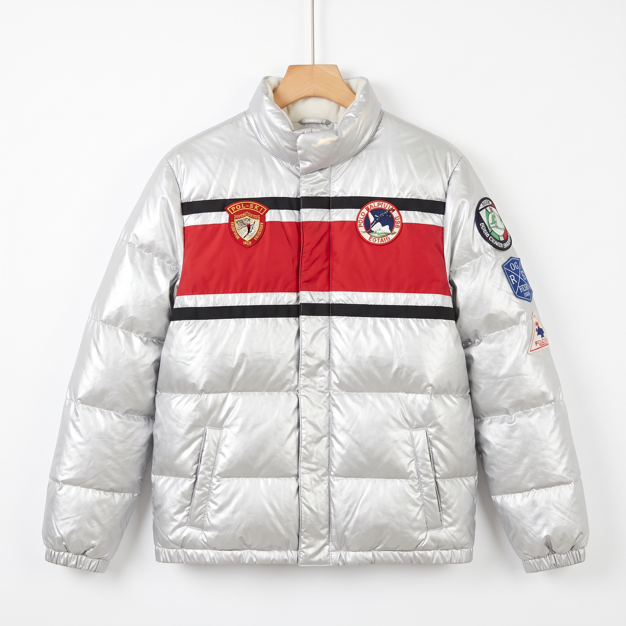 Size XL — Vintage Polo Ralph Lauren Silver Ski Puffer Jacket 2000s Metallic