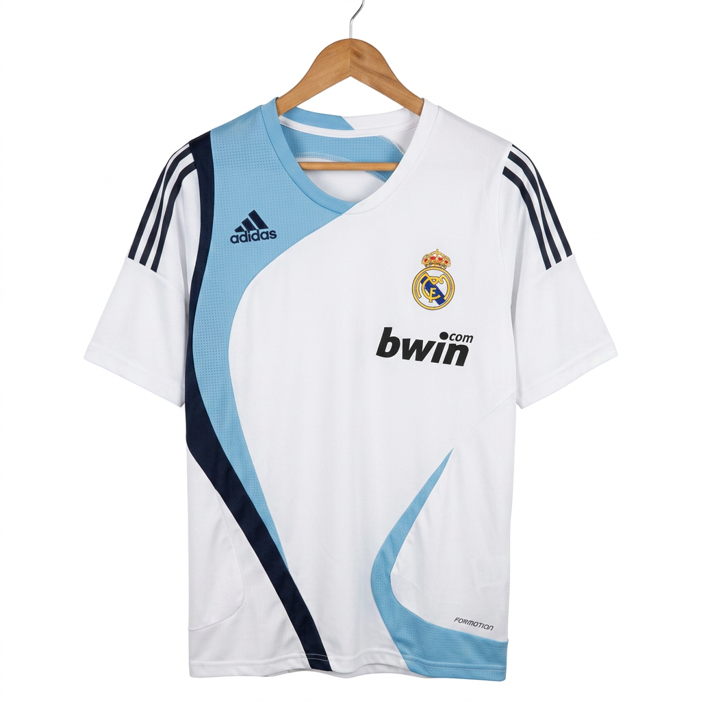 Size L — 2007–08 Adidas Real Madrid Bwin Teamgeist Training Shirt White/Blue