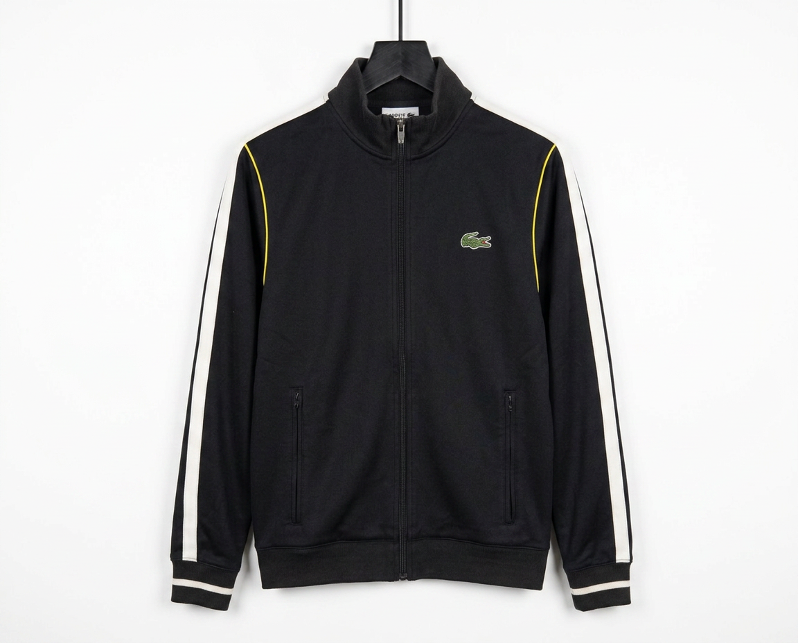 Size M — Vintage Lacoste Sport Black Track Jacket Full Zip Embroidered Logo Y2K