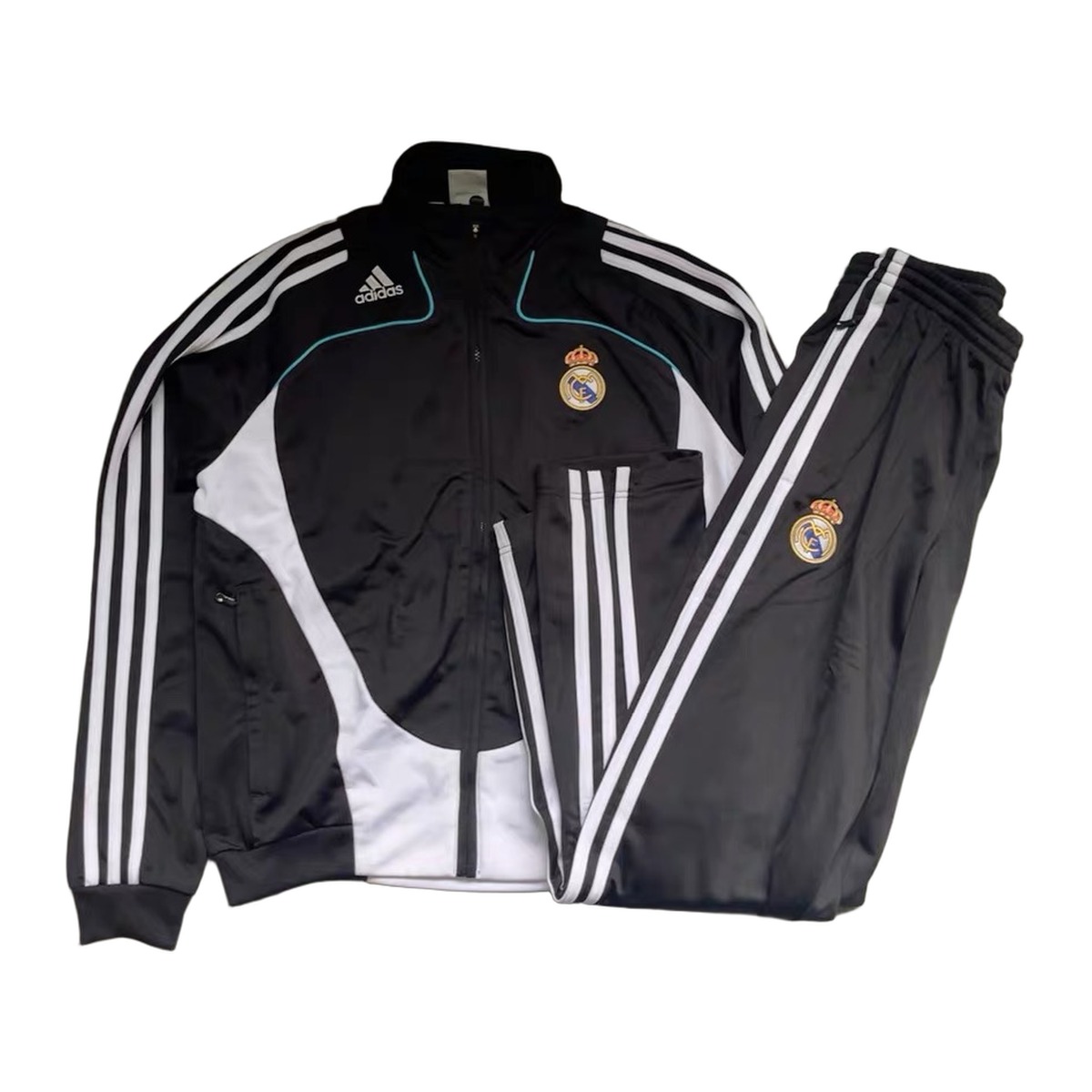 Size S — 2004–05 Adidas Real Madrid Full Tracksuit Black/White/Teal