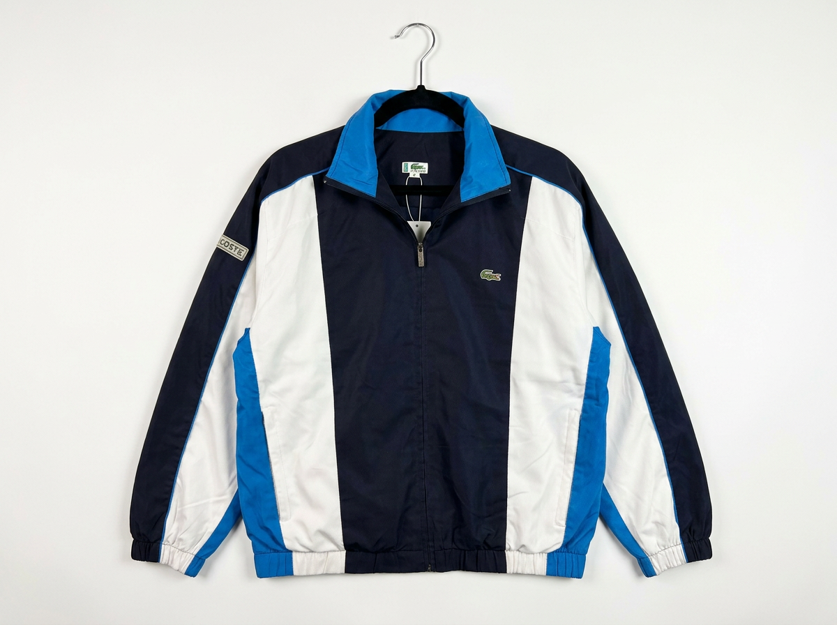 Size M — Vintage Lacoste Sport Colour Block Windbreaker Jacket Navy White Blue Full Zip