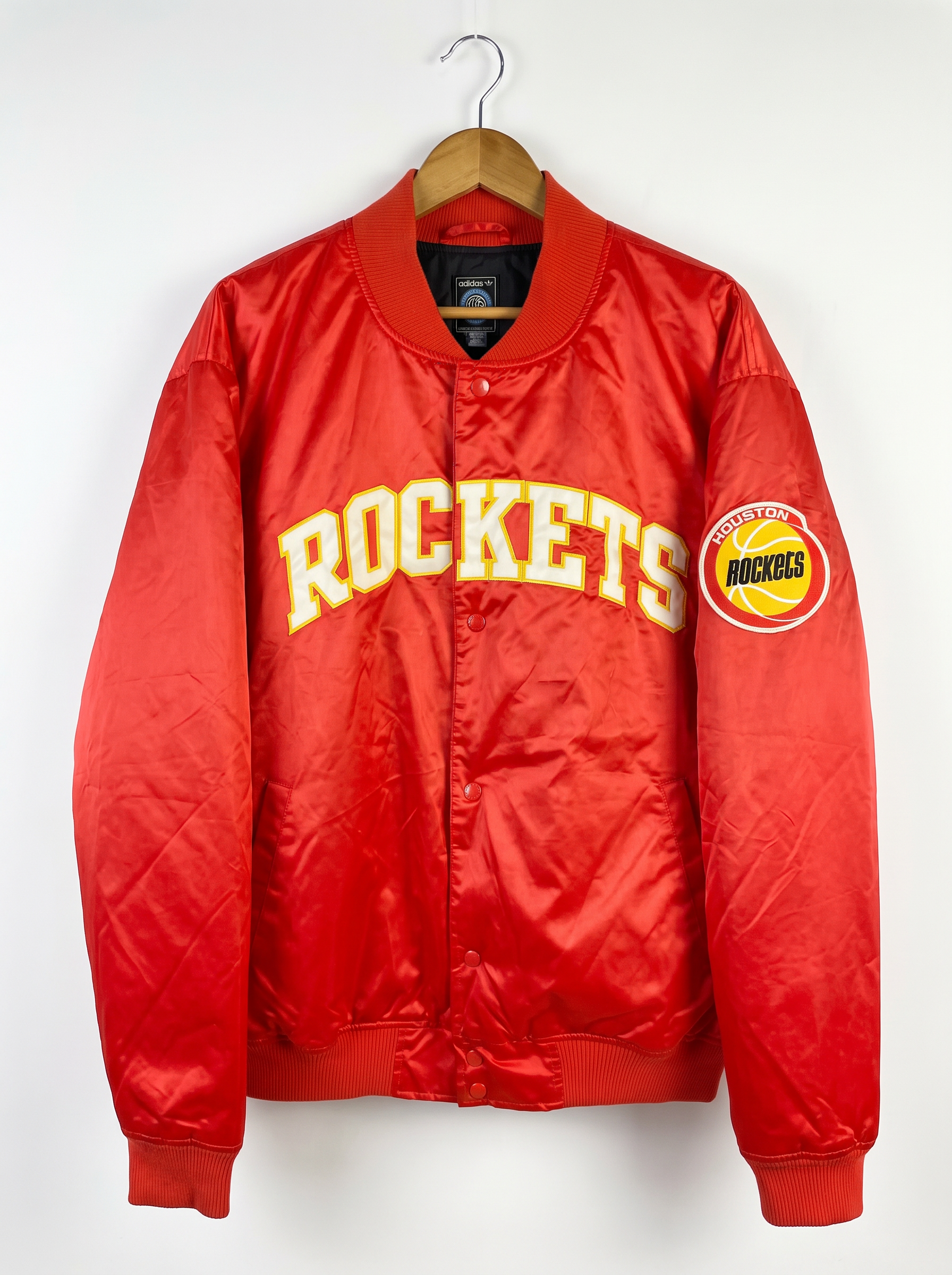 Size XL — Vintage Adidas Originals Houston Rockets Satin Bomber Jacket Red NBA