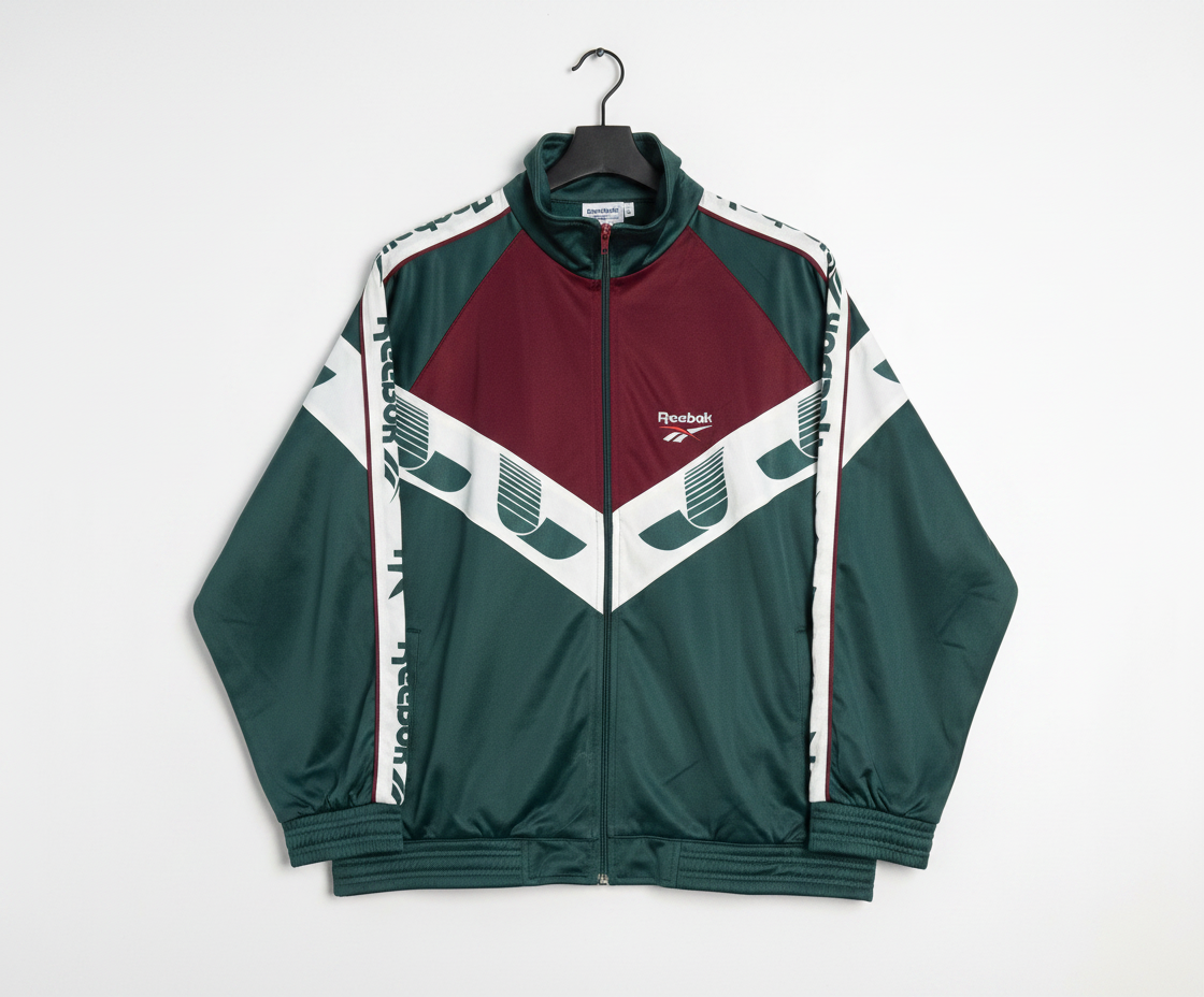 Size XL — Vintage 90s Reebok Track Jacket Green Burgundy White Big Logo