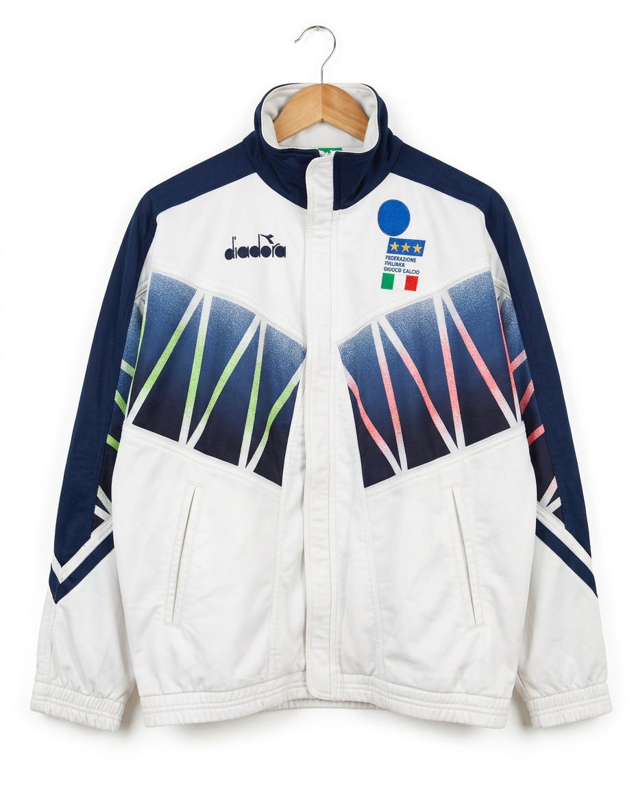 Size M — Vintage 1994 Italy National Team Diadora Track Jacket World Cup FIGC White Blue Made in Italy Style