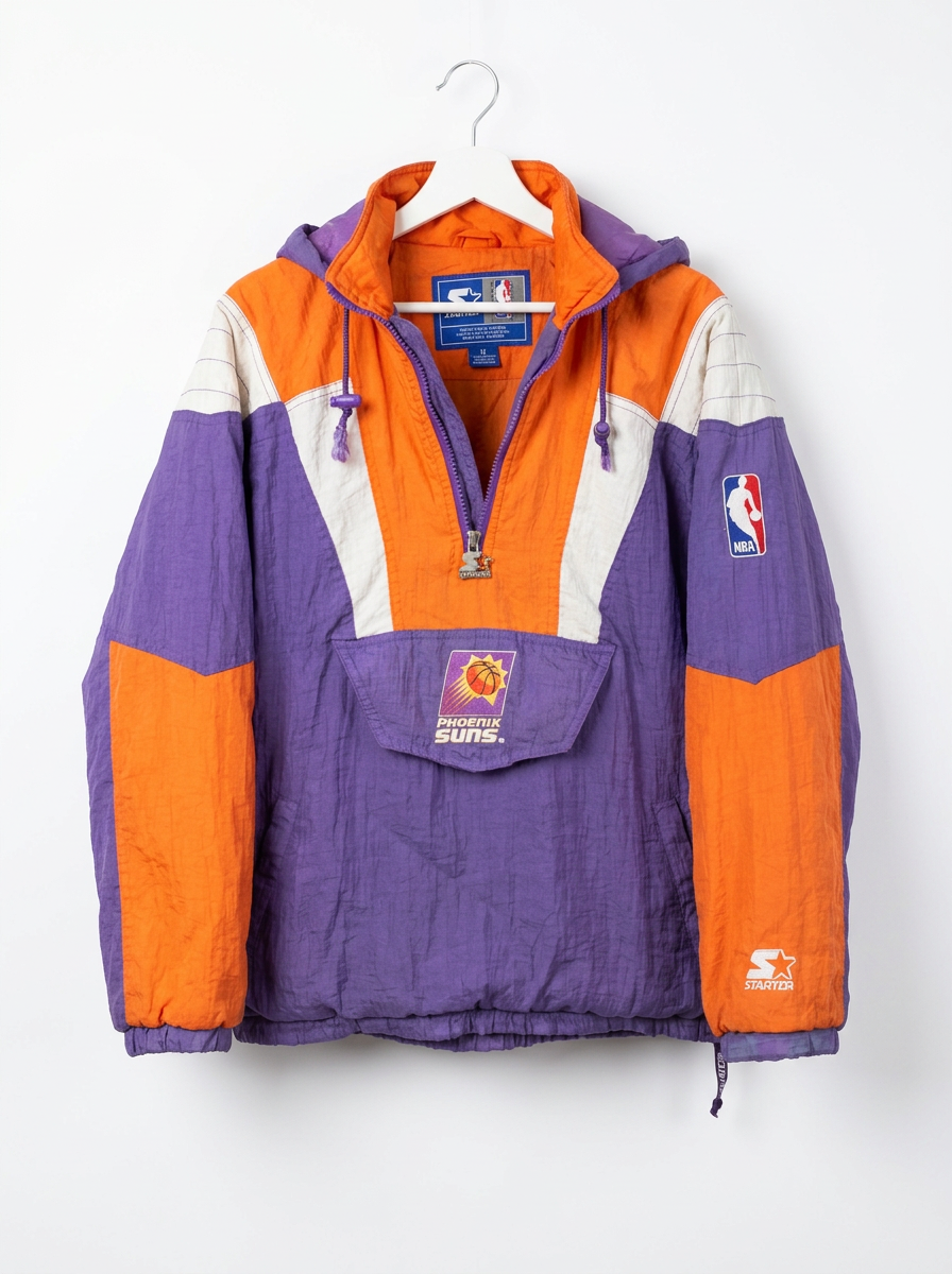 Size L — Vintage 90s Starter Phoenix Suns NBA Pullover Jacket Purple Orange