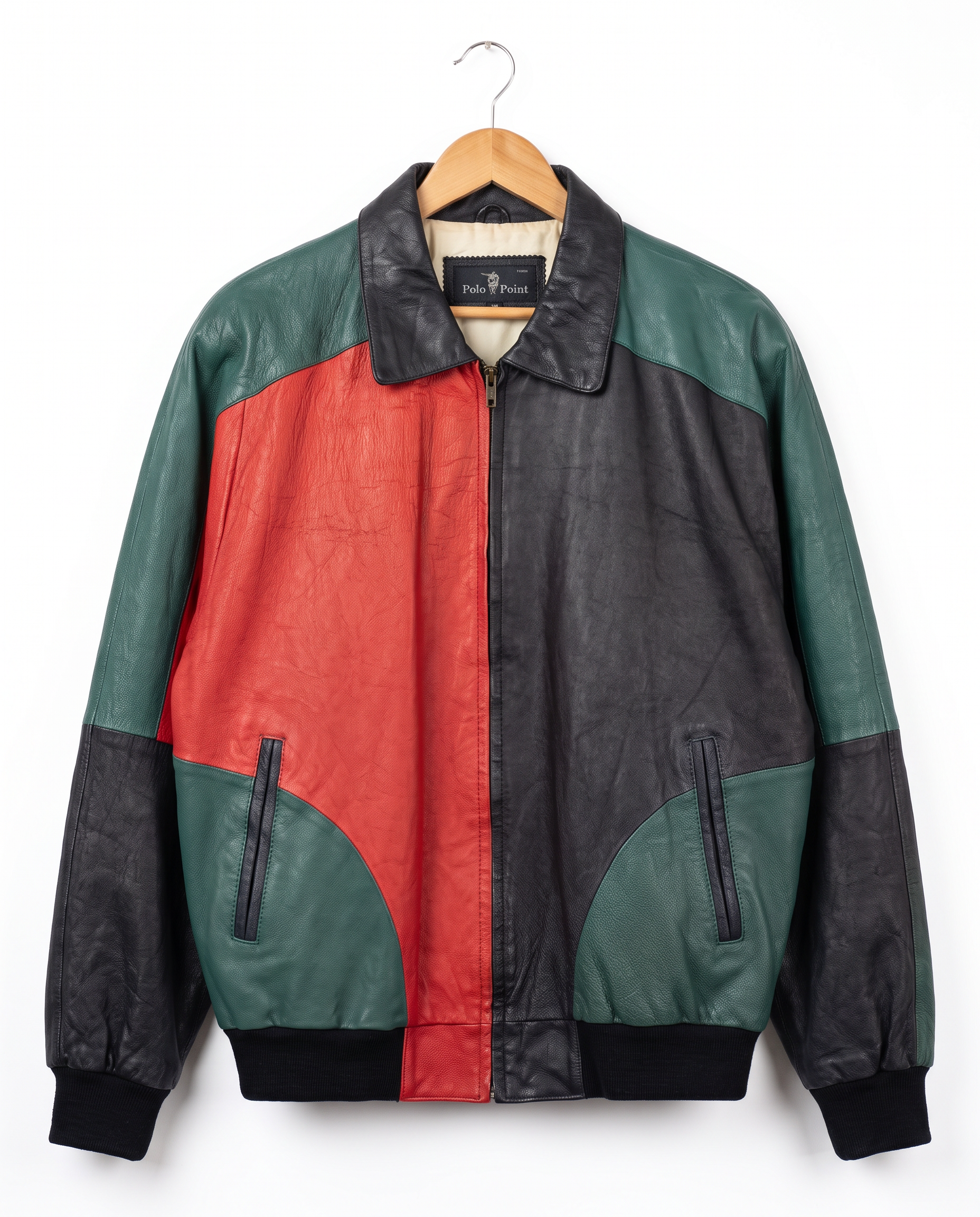 Size M — Vintage 90s Polo Point Genuine Leather Colour Block Jacket Black Red Green