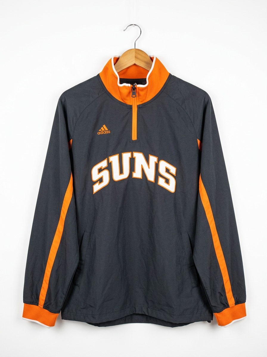 Size L — Vintage Adidas Phoenix Suns 1/4 Zip Pullover Jacket Black Orange NBA