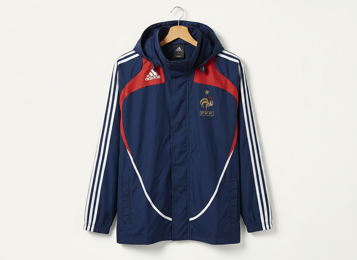 Size 105 (L–XL) — Vintage Adidas France FFF Hooded Rain Jacket