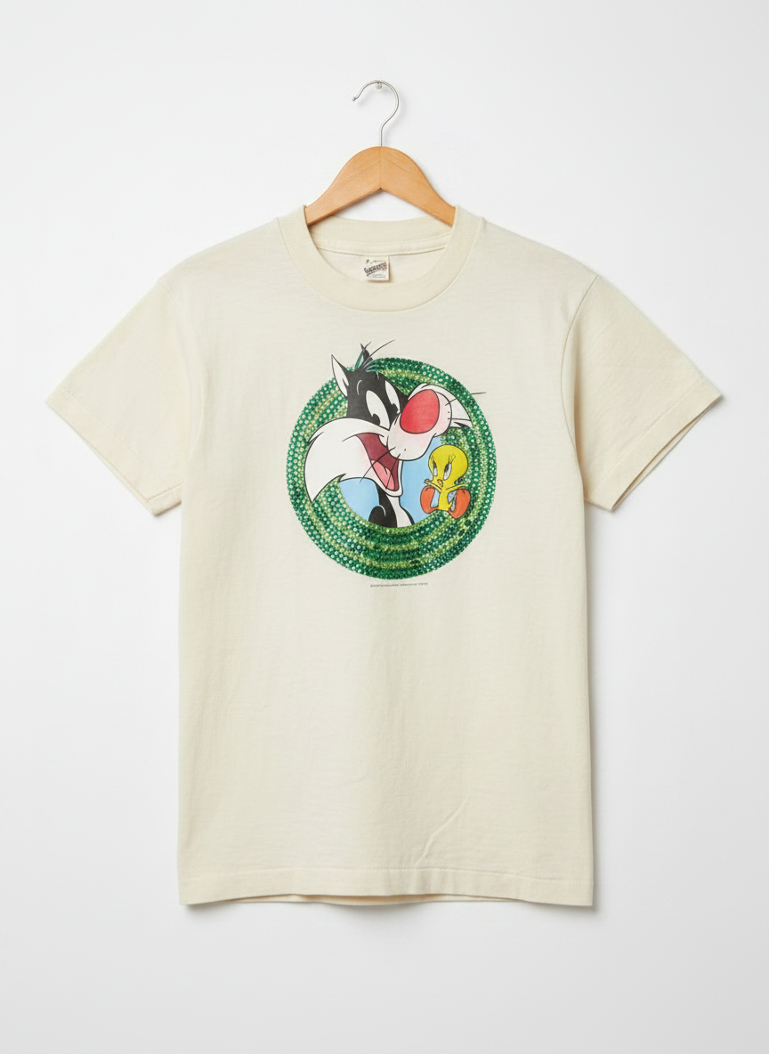 Size S — Vintage Looney Tunes Sylvester & Tweety Rhinestone T-Shirt