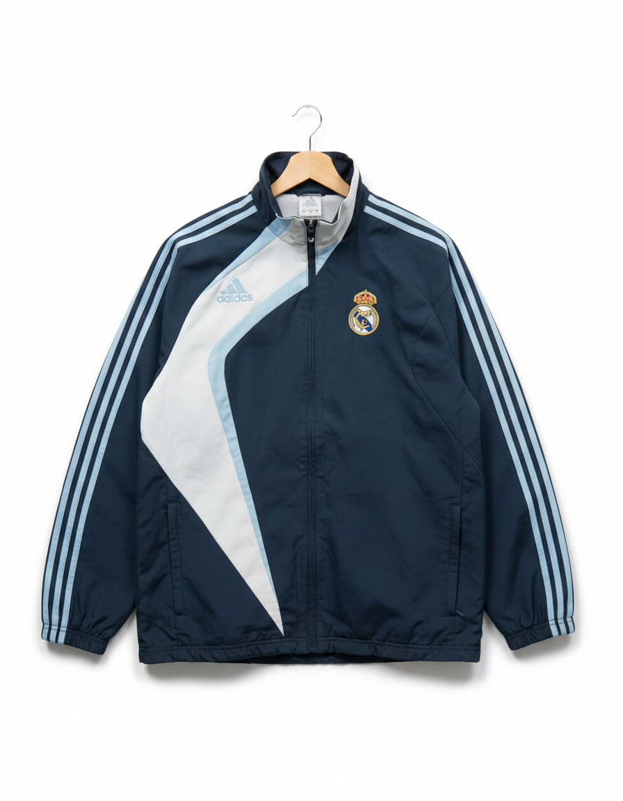 Size XL — Vintage Adidas Real Madrid Windbreaker Jacket Navy Blue Full Zip