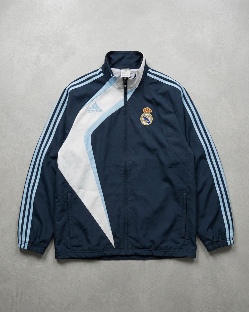 Size XL — Vintage Adidas Real Madrid Windbreaker Jacket Navy Blue Full Zip